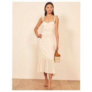 REFORMATION Ivory Nikita Tie Strap Midi Dress Size 12